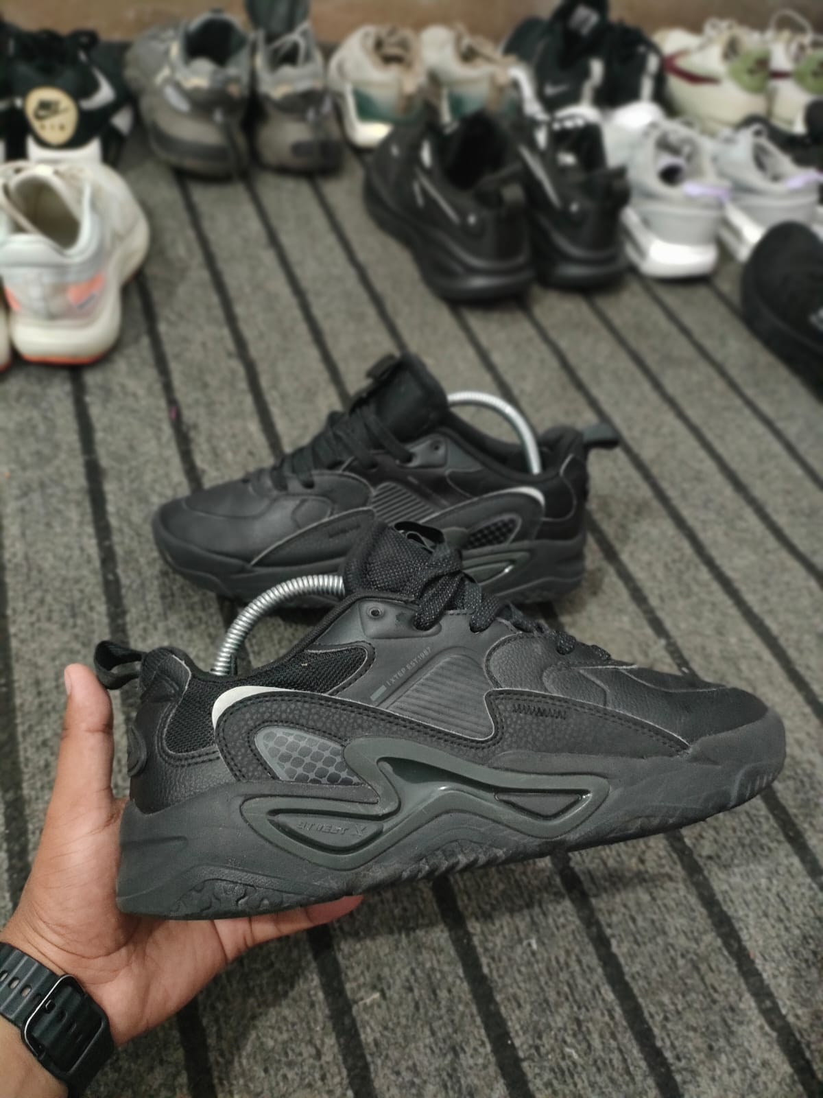 All-Black Textured Sneakers footwear